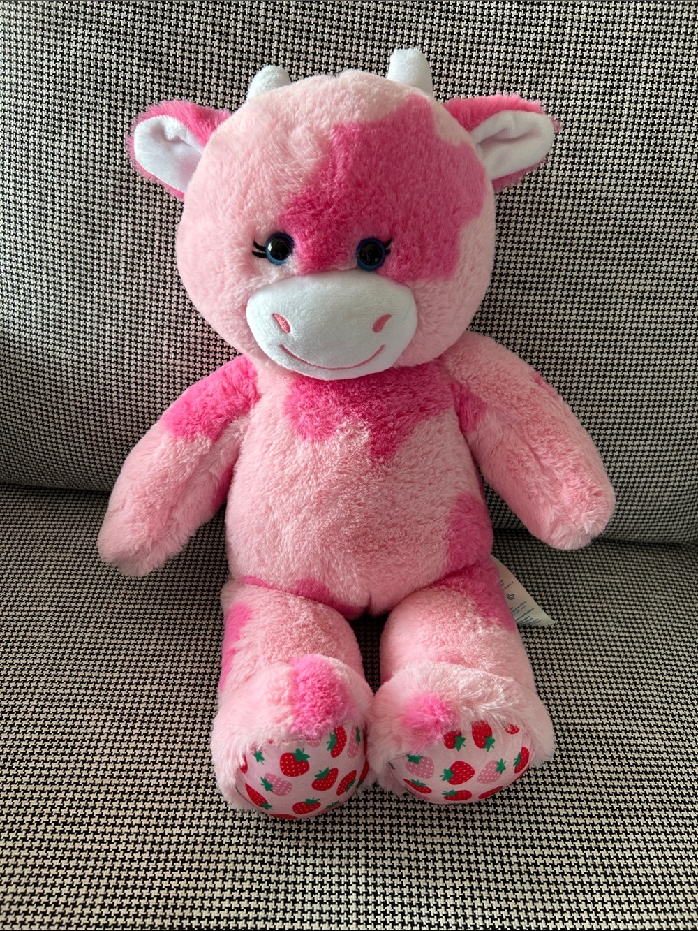 Build-A-Bear Pink Cow Plush with Strawberry Paw Prints
